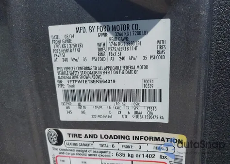 2014 Ford F-150 Xlt z USA, uszkodzony, nr VIN 1FTFW1ET8EKE64019